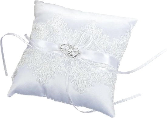 Accessori per anelli di fidanzamento - Cuscino quadrato con doppia corazza e striscia rossa - 15cm x 15cm