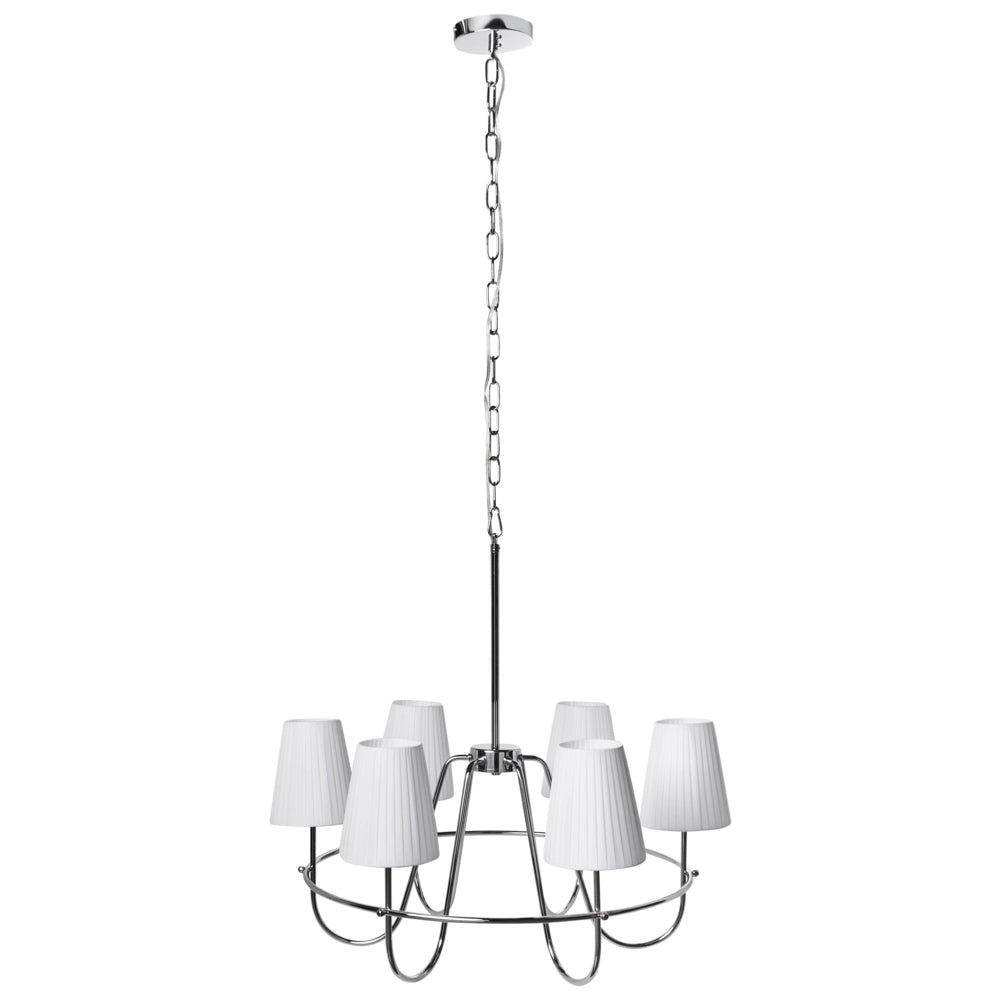 Lampadario a 6 luci in stile tradizionale per soggiorno e sala da pranzo con base in metallo e paralumi in tessuto argento