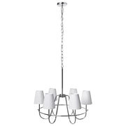 Lampadario a 6 luci in stile tradizionale per soggiorno e sala da pranzo con base in metallo e paralumi in tessuto argento