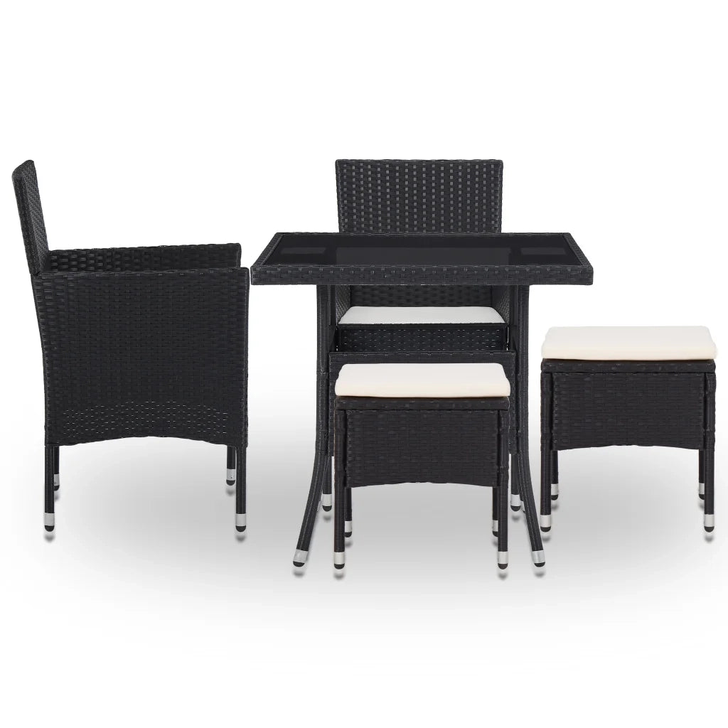 Set Mobili da Pranzo per Giardino 5 pz | Set Salotto da Giardino Nero Polyrattan e Vetro