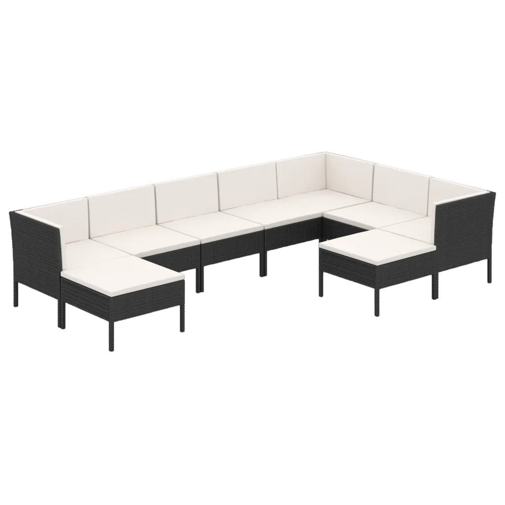 Set Divani da Giardino 9 pz con Cuscini in Polyrattan Nero cod mxl 38362