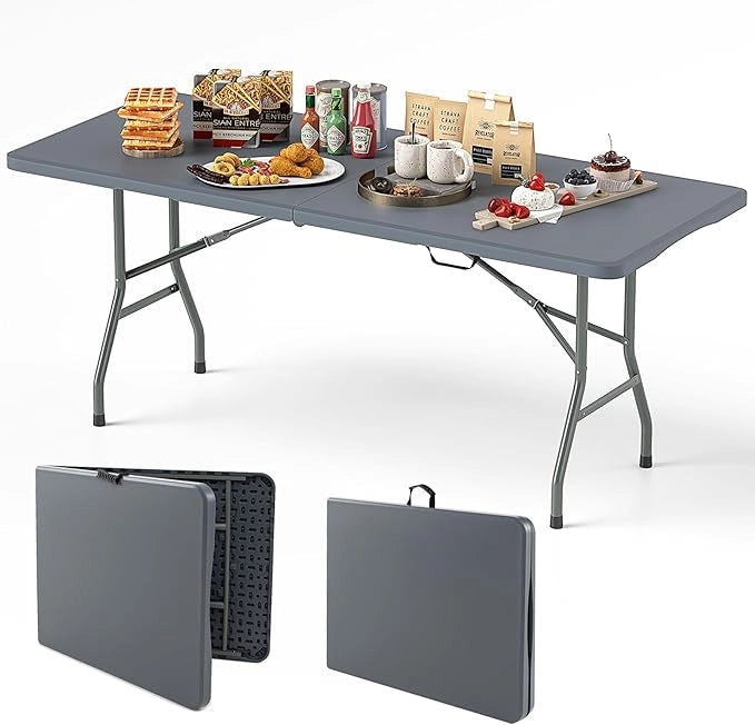 Tavolo Pieghevole Portatile da 180/245 cm, Tavolo da Campeggio in HDPE, Meccanismo di Blocco Sicuro, Tavolo da Picnic con Maniglia, Portata 160 kg (180 cm,Grigio)