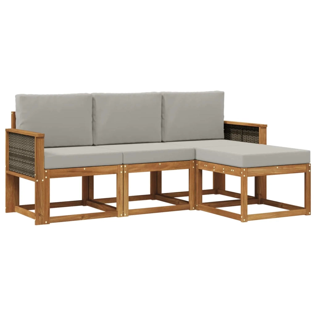 Set di divani da esterno 4 pz Naturale e Grigio Chiaro 3385107
