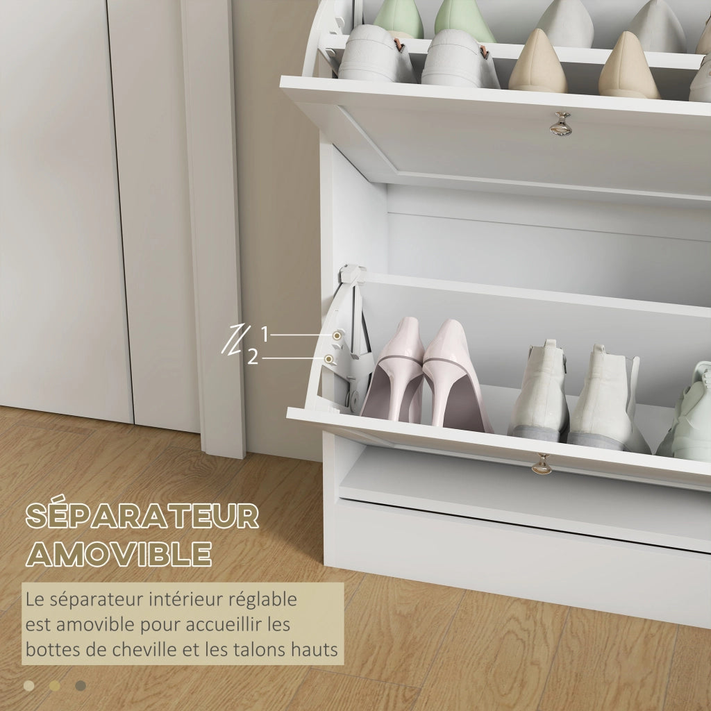 Scarpiera con 2 cassetti e ripiani regolabili ¨C zephmum ¨C bianco 60x23.5x80cm