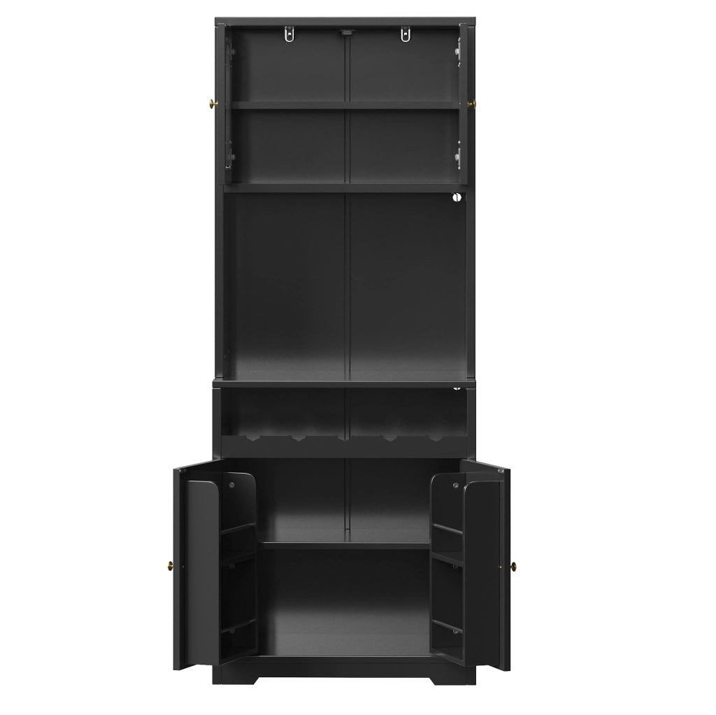 Credenza alta 70x38.3x180 cm con LED RGB; ante in vetro ondulato; ripiani regolabili; nera