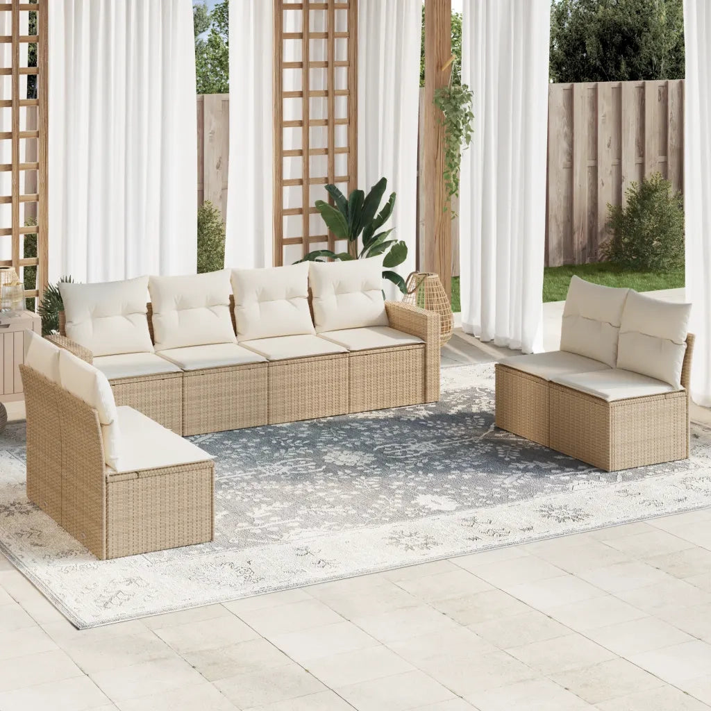 Set Divano da Giardino 8 pz con Cuscini Beige in Polyrattan 3251185