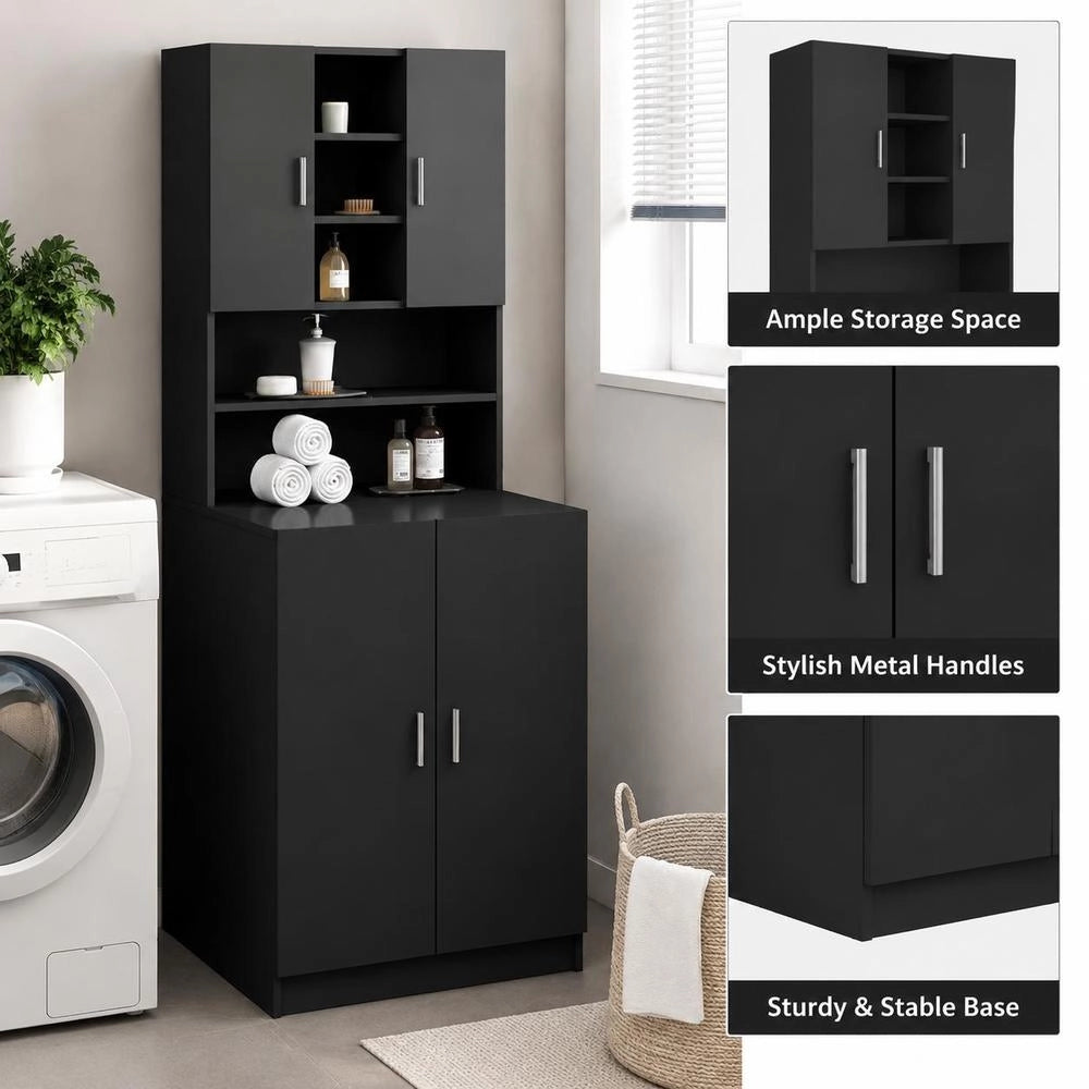 Washing Machine Cabinet, Black, 70.5x25.5x90 Cm