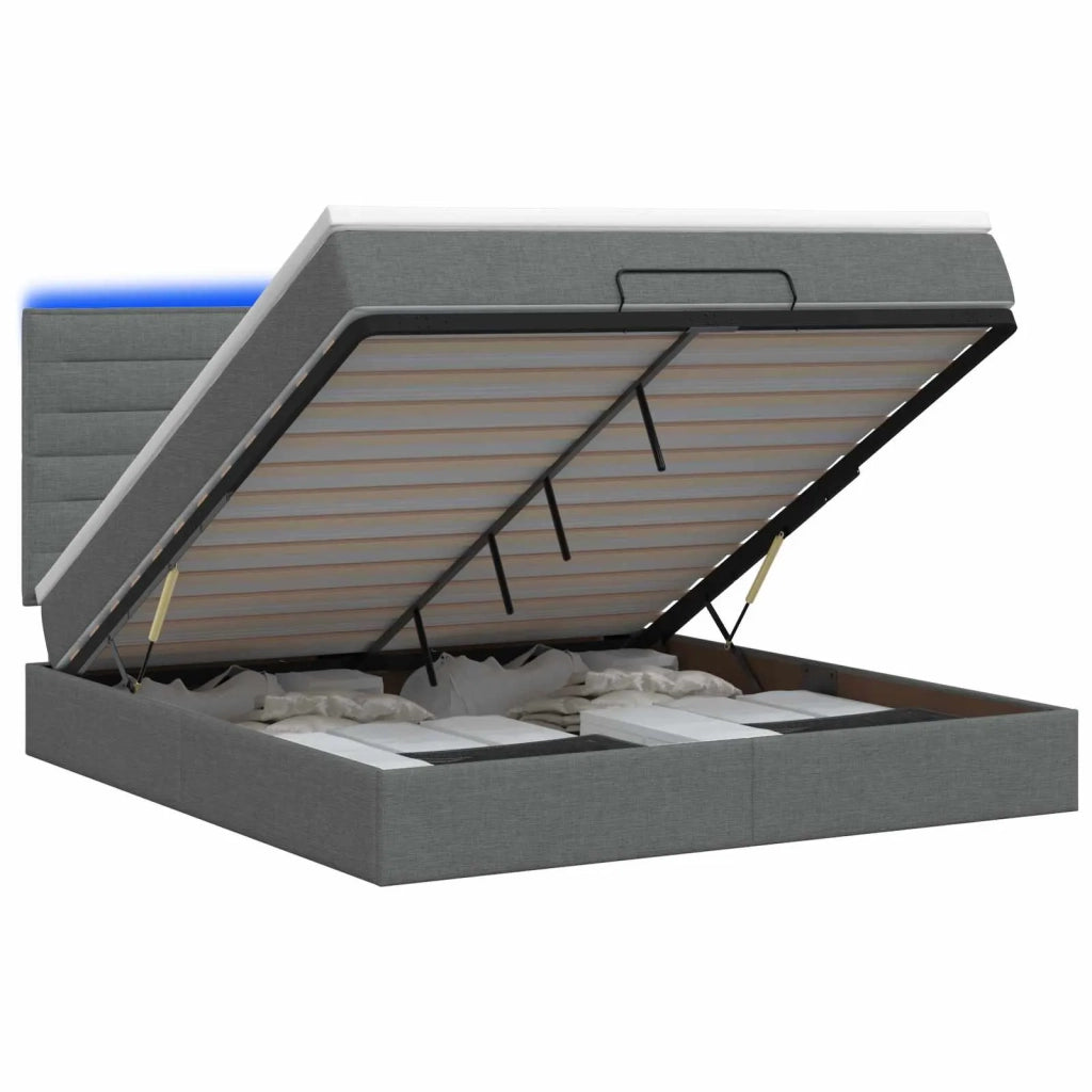 Letto Ottomano con Materasso e LED Grigio Scuro 140 x 190 cm 3457987