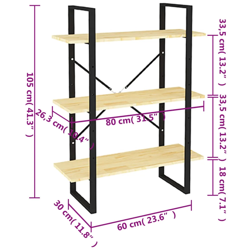 Libreria a 3 Ripiani-Scaffale per Libri-Mobile di Stoccaggio 80x30x105 cm in Legno Massello di Pino