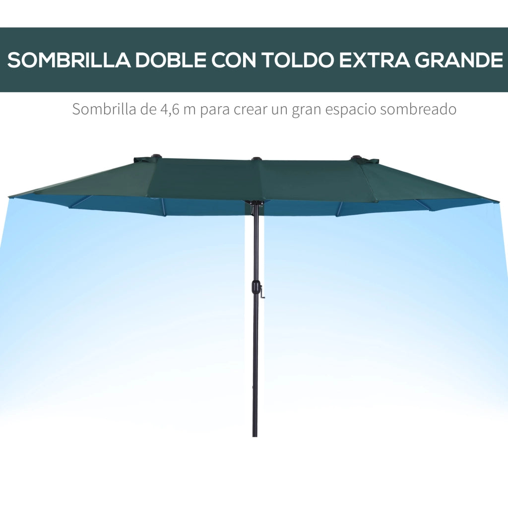 Ombrellone da Giardino Grande con Manovella ¨C zephmum ¨C Verde Scuro 455x265x238 cm