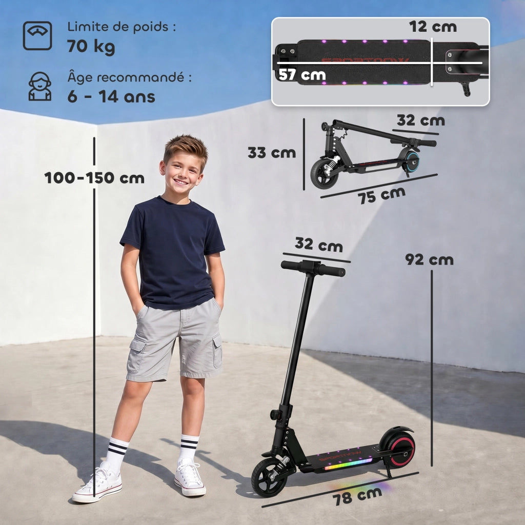 Monopattino Elettrico per Bambini 6-14 Anni ¨C Xylo ¨C Pieghevole Alluminio Nero 14 km/h