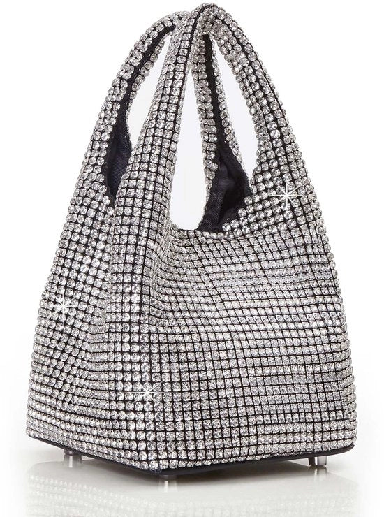 Clutches per donne - borse da sera scintillanti con pietre di strass che scintillano, borse da mano portatile per feste, gala e matrimoni, argento, unico modello