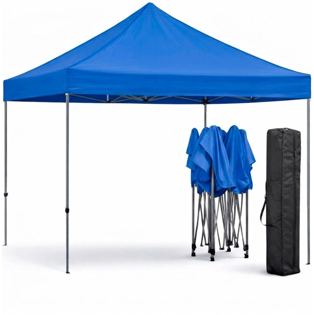 Gazebo Professionale In Acciaio Richiudibile Automatico Con Telo Oxford 1200D PVC Impermeabile E Anti UV Struttura A Fisarmonica Completo Di Sacche Zavorra E Borsa Trasporto Per Sagre Feste Eventi 3x3 M Blu