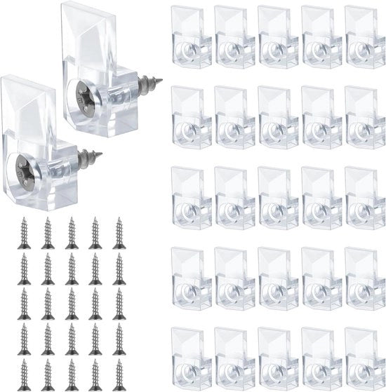 Set di clip di montaggio in plastica trasparente - 25 pezzi - clip per specchi senza cornice - holder per vetro con viti - fissaggio alla parete con muurbevestiging