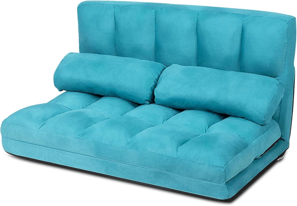 Divano Letto da Terra con 2 Cuscini, Divano Letto Pieghevole con Schienale Regolabile a 6 Livelli, Ideale per Camera da Letto e Soggiorno (Blu)
