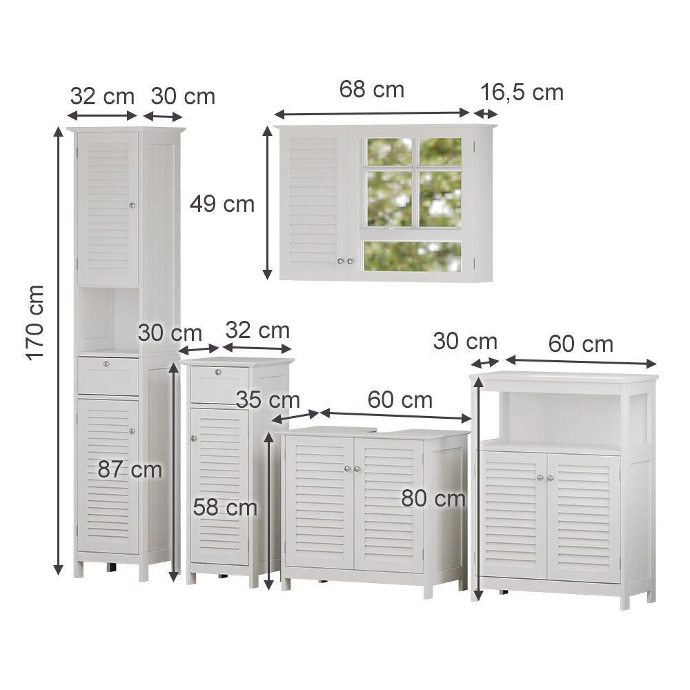 Vicco Set di mobili da bagno Bianco 5 pezzi, unità di base con ripiano intermedio