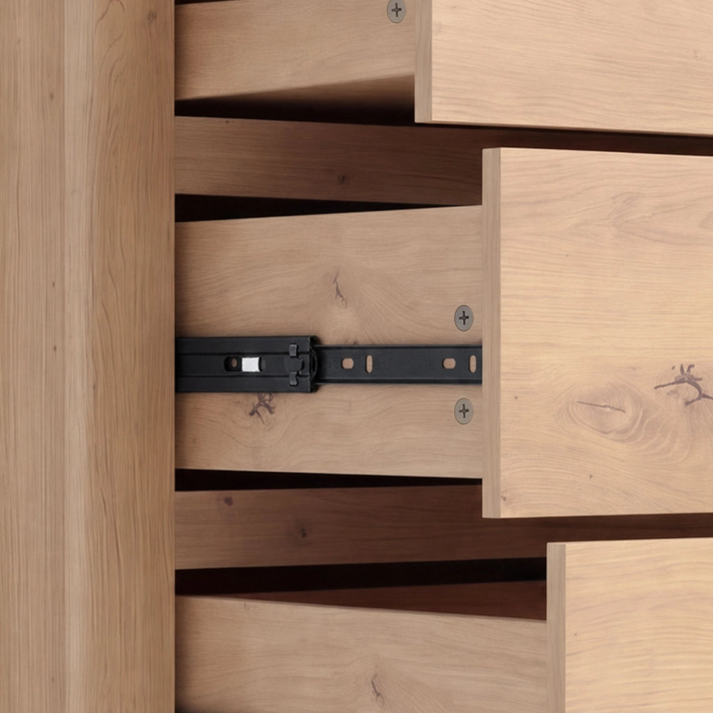 Cassettiera con 6 cassetti e guide in metallo, per soggiorno e camera da letto, in truciolare rovere, 120 × 40 × 80 cm