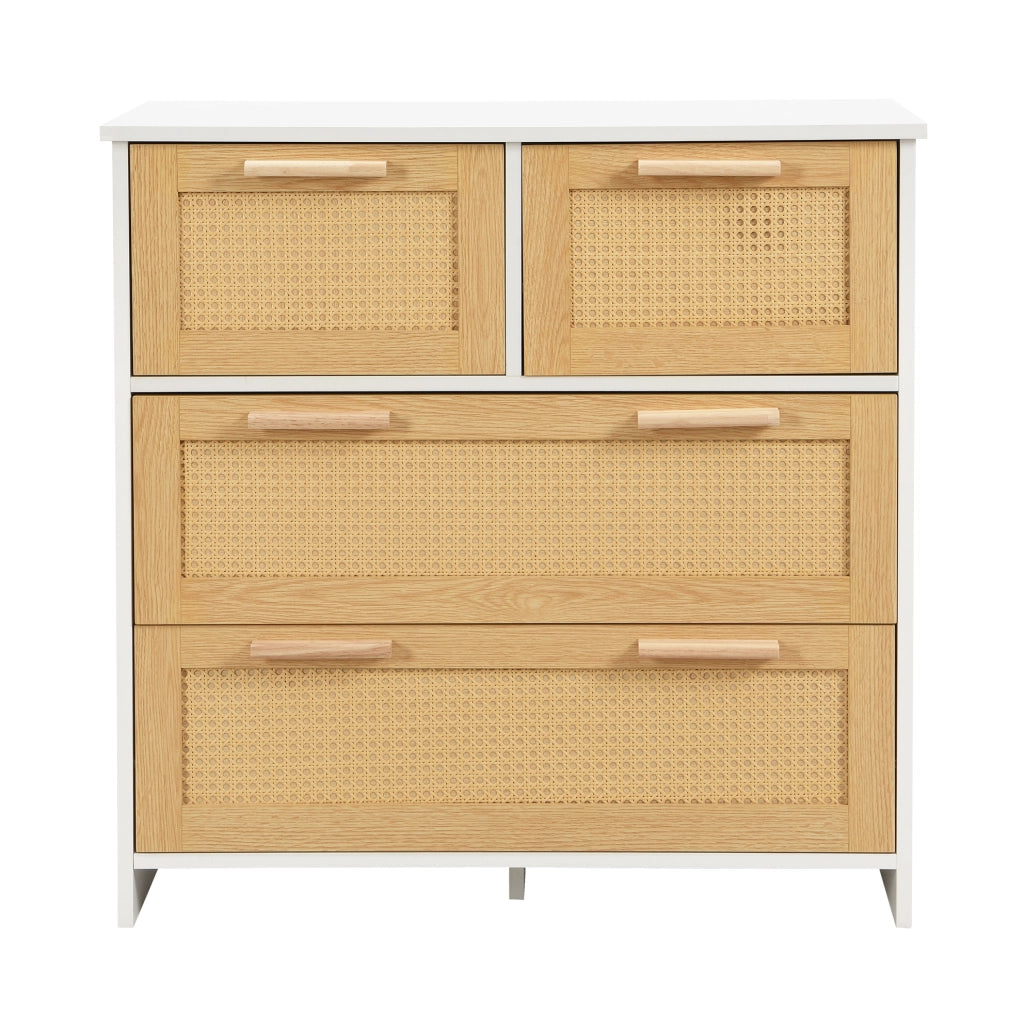 Cassettiera moderna in MDF con 4 cassetti in rattan 80x80x38 cm