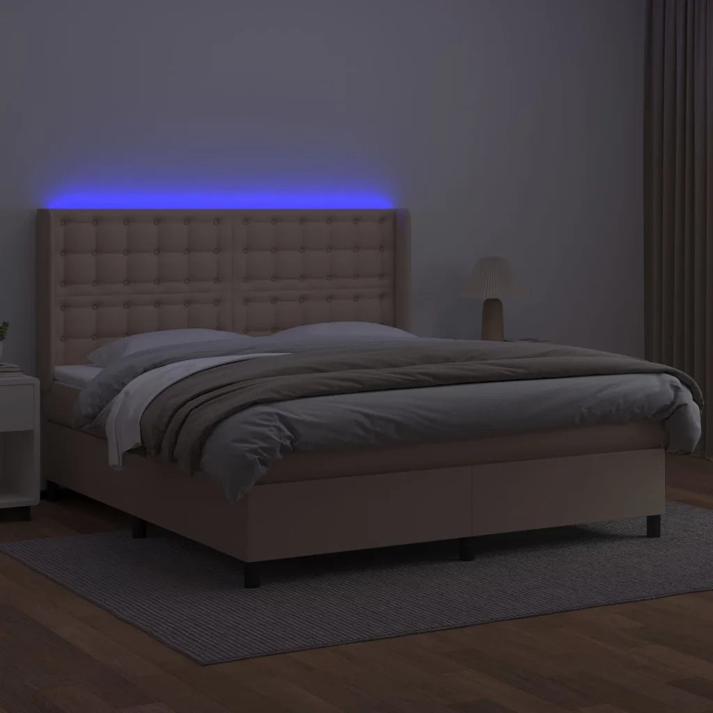 Giroletto Molle Materasso e LED Cappuccino 160x200cm Similpelle 3139396