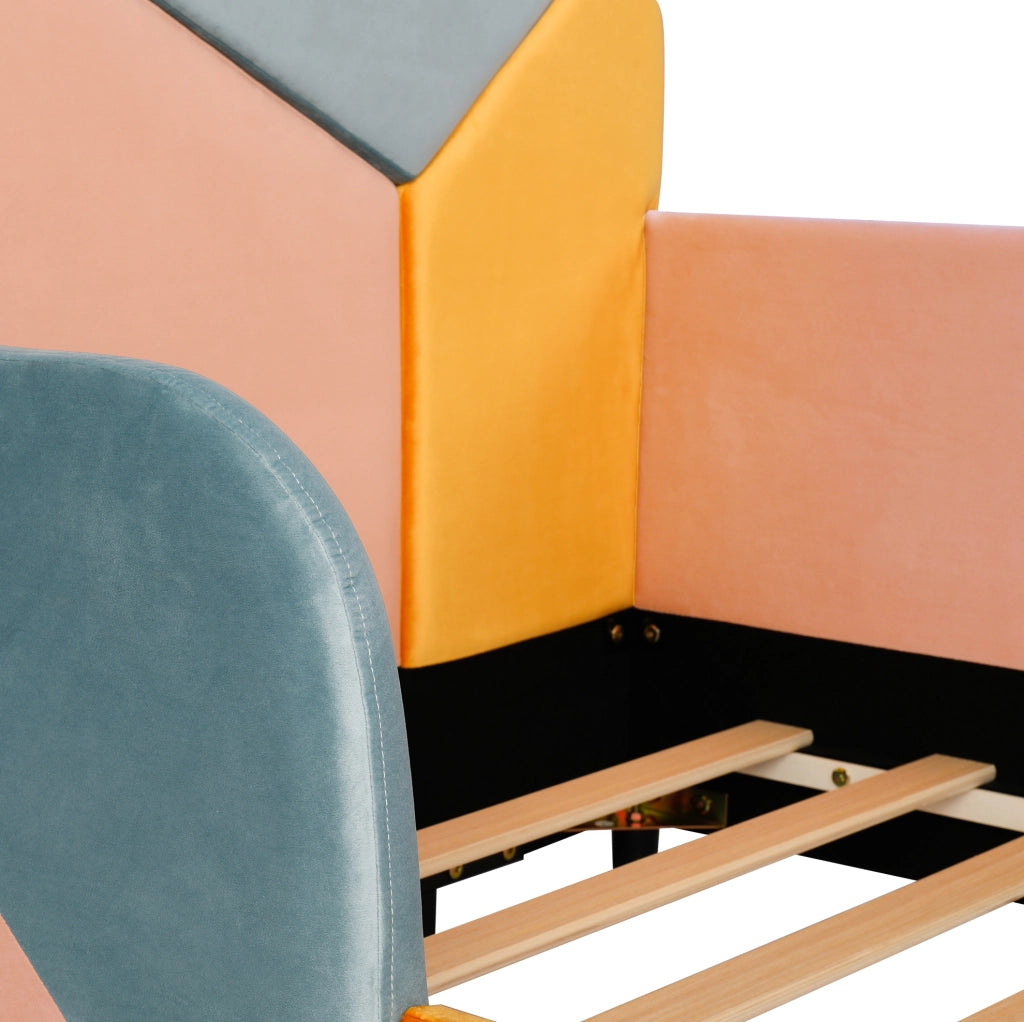 Letto imbottito 90x200 cm con protezione laterale rialzata in velluto multicolore