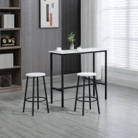 Set 3 Pezzi con Tavolo Rettangolare e 2 Sgabelli da Bar in Truciolato, MDF e Acciaio, Bianco e Nero