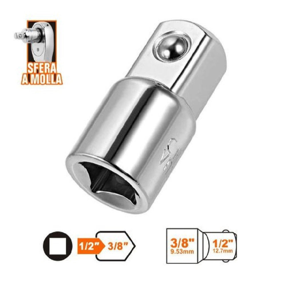 Trade Shop - Adattatore Attacco Quadrato 1/2" Per Chiavi A Bussola 3/8" Sfera A Molla 57216 -