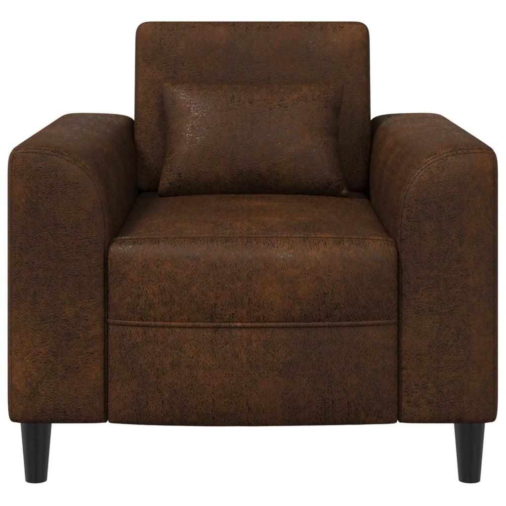 Poltrona-Divano Sedia-Poltroncina Marrone Pelle Scamosciata Sintetica