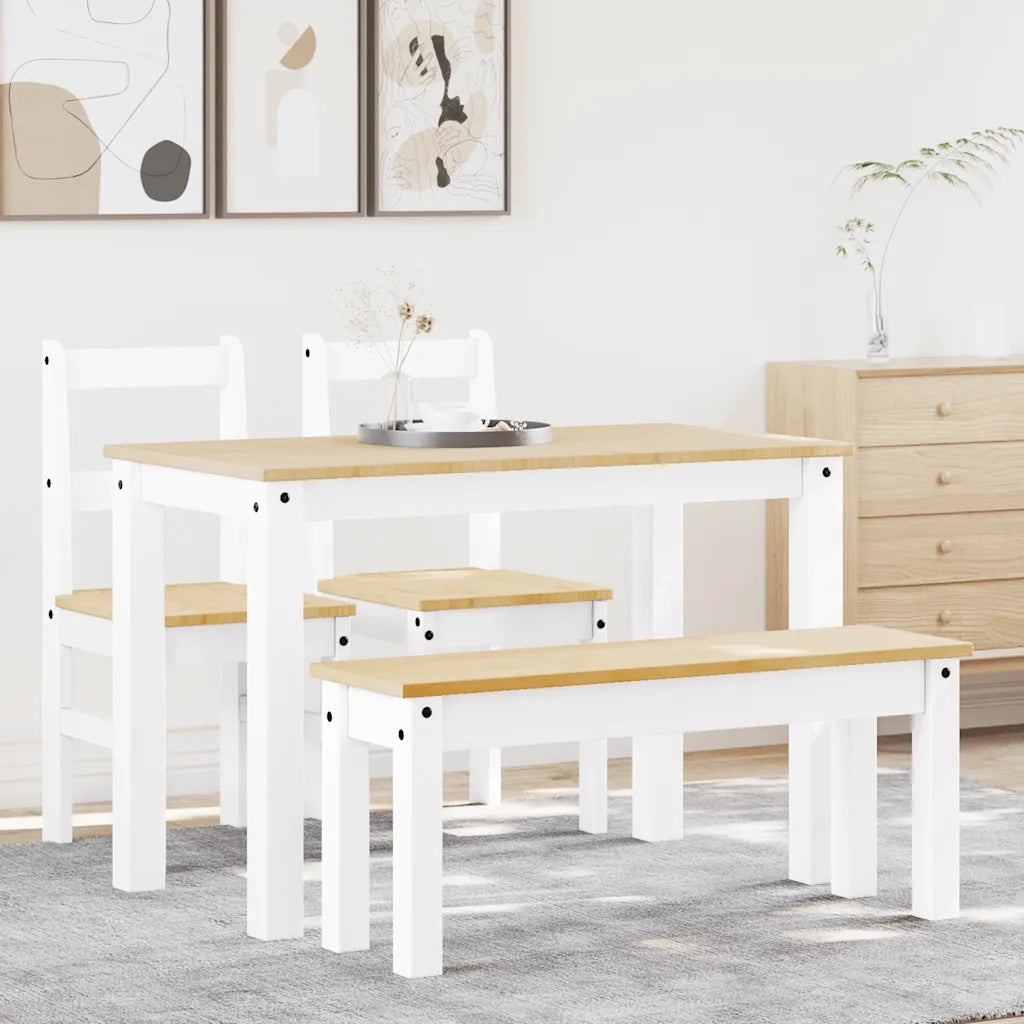Set da Pranzo 4 pz PANAMA Bianco in Legno Massello di Pino
