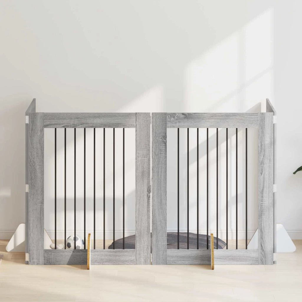 Cancello per cani con supporti 4 pz Grigio Sonoma 80 x 100 cm CFW4554308