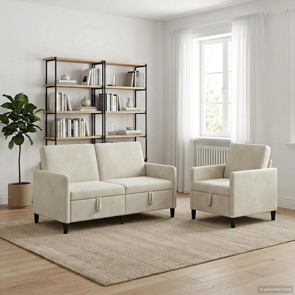 Set di Divani con Storage 2 pz Crema Poliestere 3429198
