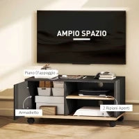 Mobile Porta TV fino 42"con Ruote e Freni, Armadietto e Ripiano Regolabile, 80x45x41 cm, Nero