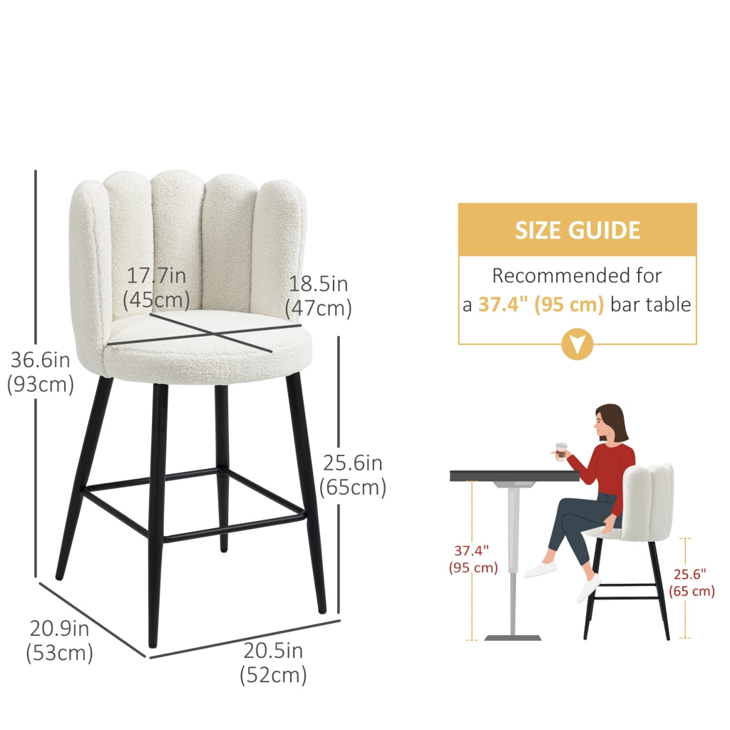 EasyComfort Set 2 Sgabelli Alti imbottiti con Poggiapiedi Regolabile Moderno da Cucina Pz in Poliestere, Acciaio e Gommapiuma, Bianco crema