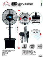 Dcg ve1950 ventilatore con nebulizzatore magnum 66cm, altezza 175cm 3 velocità