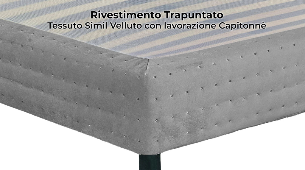 Letto Sommier Matrimoniale 160x190 cm a Rete Fissa in Legno e Simil Velluto Dormidea Grigio