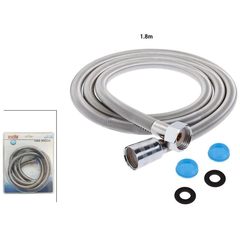 Trade Shop - Tubo Flessibile Doccia Soffione Doccino Vasca Bagno 1.8mt Antipiega Acciaio Cromato 69228 -