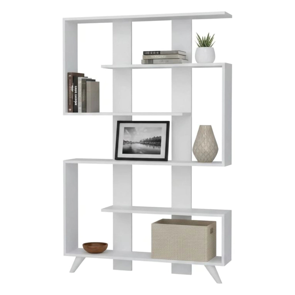Libreria Spodumene, Scaffale da ufficio, Mobile portalibri, Biblioteca, 120x20h162 cm, Bianco