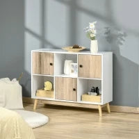 Buffet Mobile da Ripostiglio su Piede con 6 Cubi per soggiorno, sala da pranzo, camera 96L x 30P x 75H cm Bianco e quercia