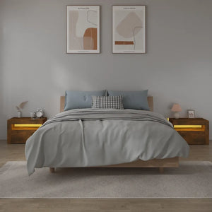 Comodini 2 pz con Luci LED Rovere Fumo 60x35x40 cm 3144972