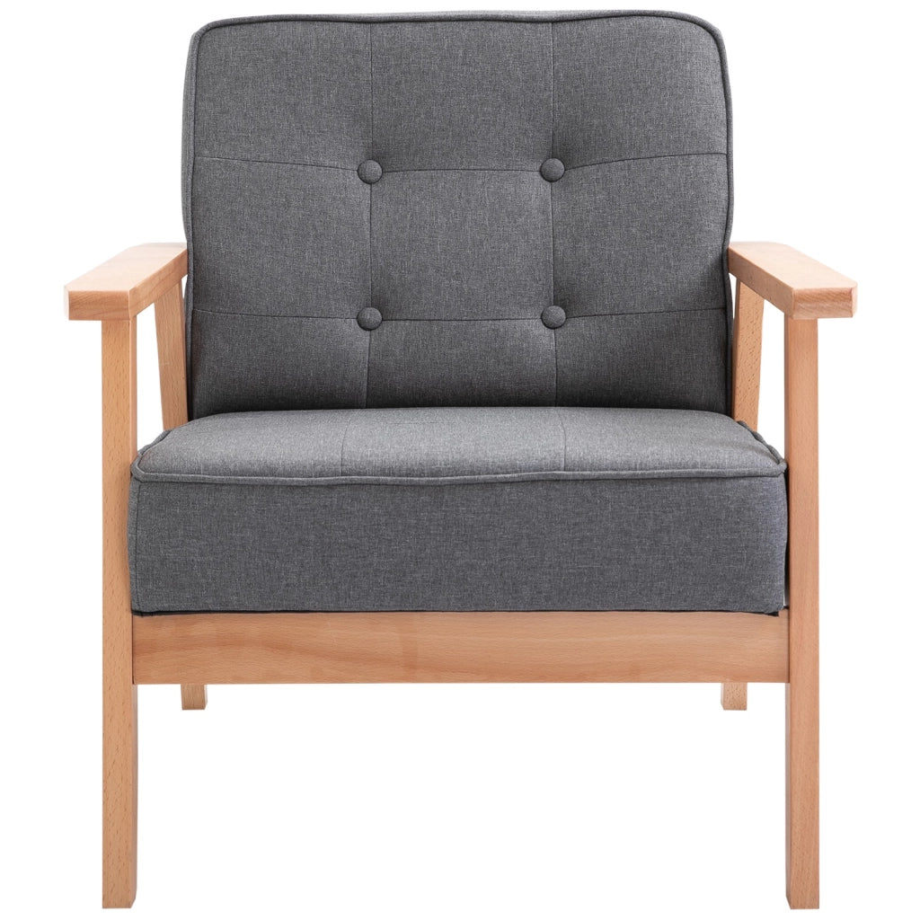 EasyComfort Poltrona Stile Scandinavo Imbottita e Trapuntata a Bottoni in Tessuto e Legno, 64.5x70x74cm, Grigio