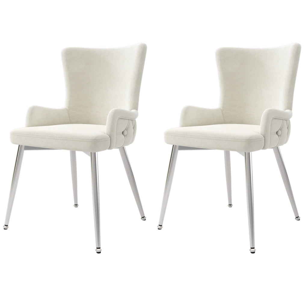 Set di 2 sedie in velluto con gambe in metallo; beige e argento