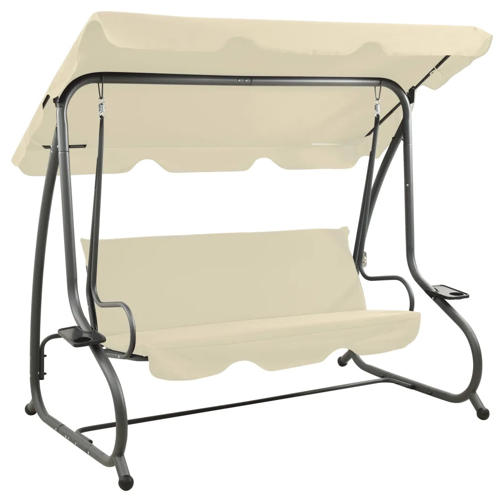 Panchina a Dondolo da Giardino con Baldacchino Bianco Sabbia cod mxl 39992