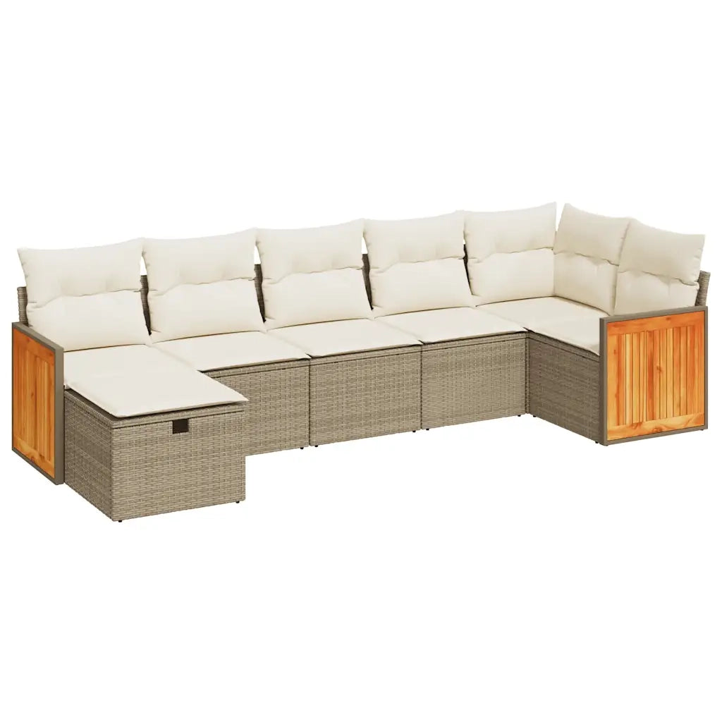 Set Divani da Giardino 7 pz con Cuscini Beige in Polyrattan 3326041