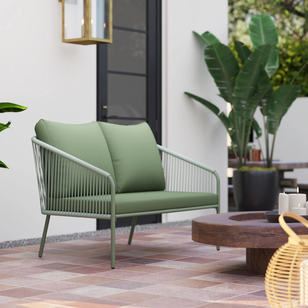 Divano da giardino 2 posti in polyrattan con cuscini e braccioli ¨C zephmum ¨C verde 112x72x76