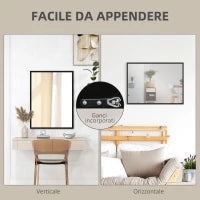 Specchio da Parete Rettangolare con Ganci, in Vetro e MDF, 60x80 cm, Nero