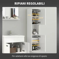kleankin Mobile Bagno in Legno a Parete con 2 Armadietti, 2 Ripiani e Scaffale Aperto, 30x30x131.5 cm, Bianco