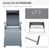 Lettino Sedia a Sdraio da Giardino Pieghevole con Cuscino, Schienale con 7 Reclinazioni, 137x63.5x100.5cm, Grigio