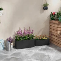 Set da 2 Vasi da Giardino Rettangolari Impilabili per Esterno e Interno, Nero