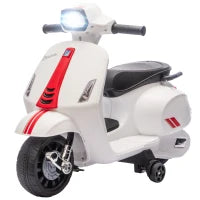 Moto Elettrica per Bambini 2-6 Anni con Batteria 6V Faro Clacson e Ruote di Supporto Bianco