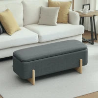 Pouf con Spazio di Archiviazione, Panca con Imbottitura in Schiuma, Tessuto Effetto Lino, 111 x 44 x 44,5 cm, Grigio Scuro