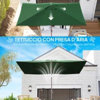 Telo di Ricambio per Ombrellone Rettangolare 3x2 m a 6 Stecche, Poliestere Anti UV 50+, Verde